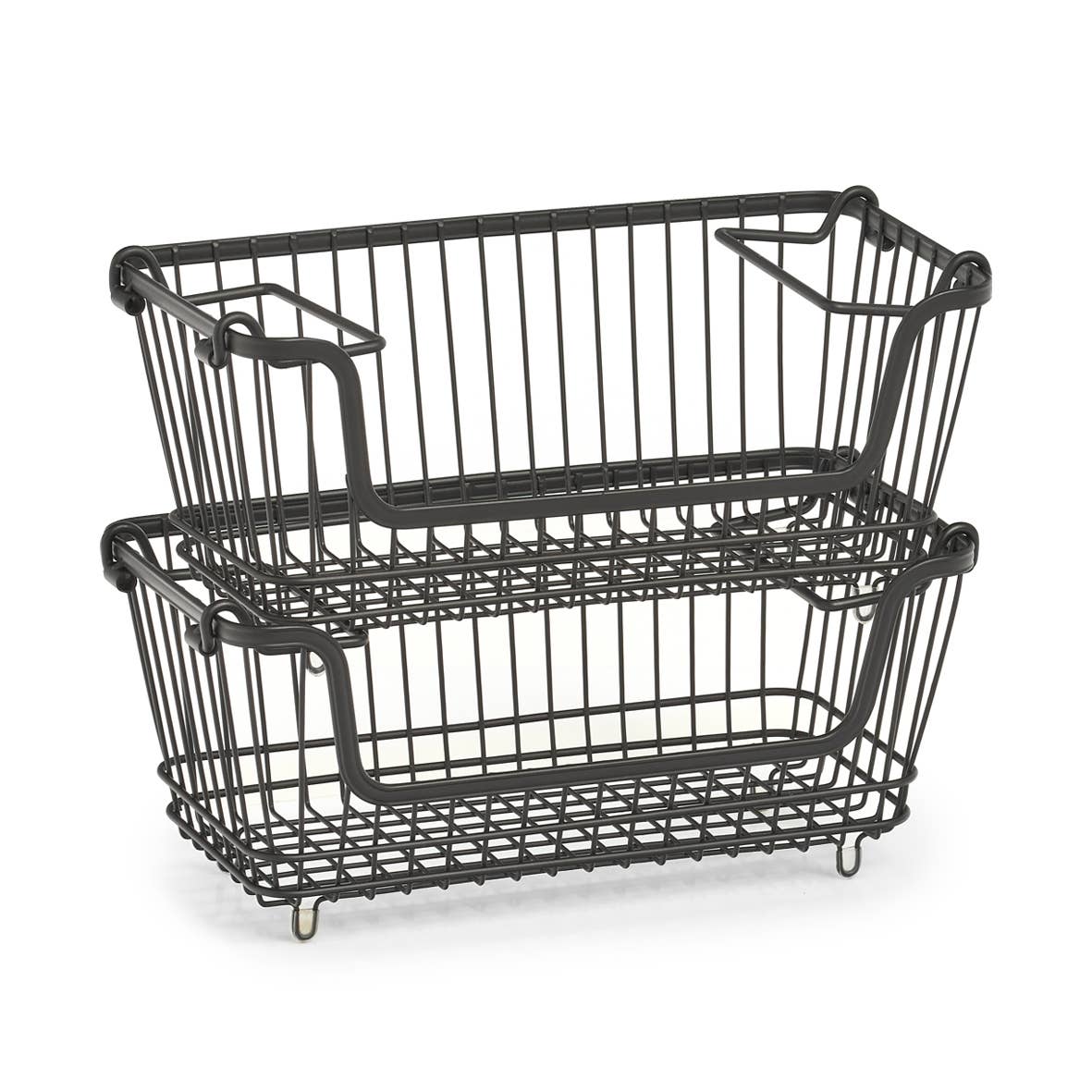 Stabelbar opbevaringskurv i sort metal