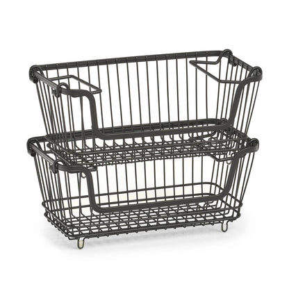 Stabelbar opbevaringskurv i sort metal