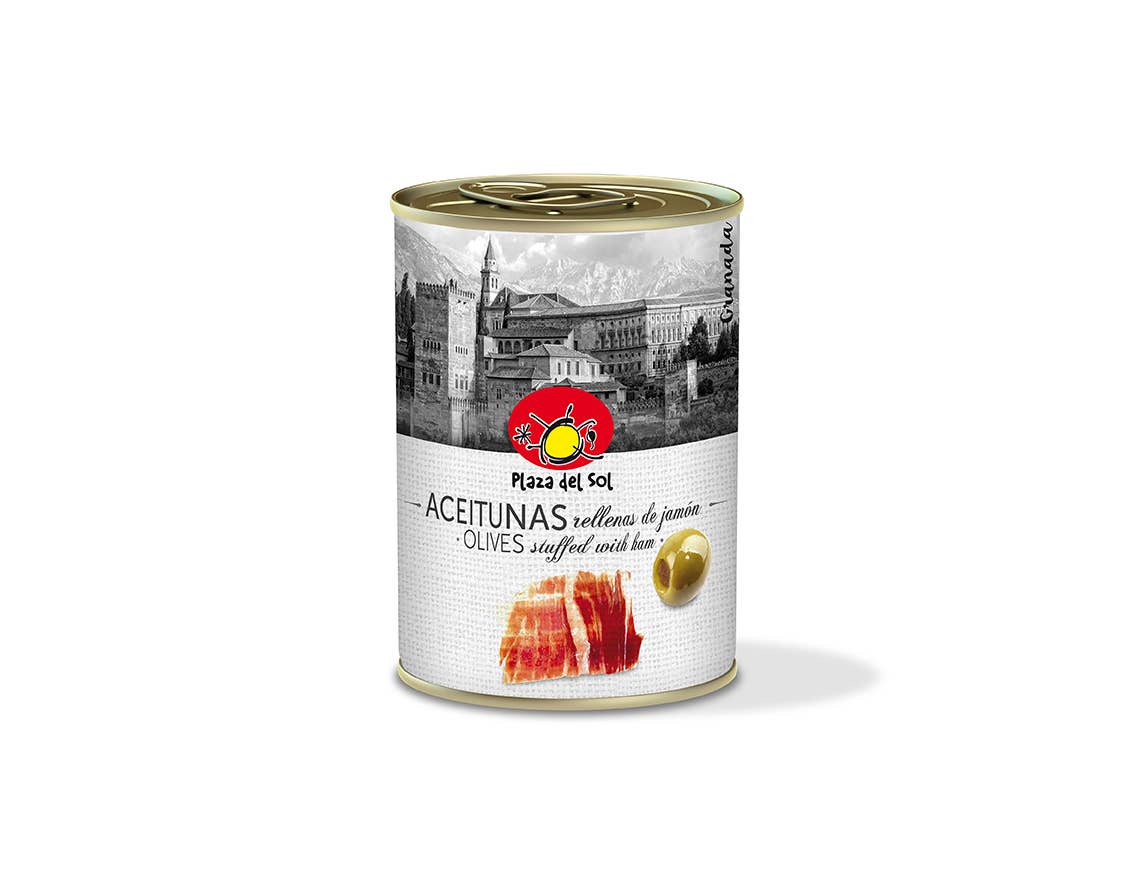 Grønne oliven fyldt med Serrano-skinke, 280 g