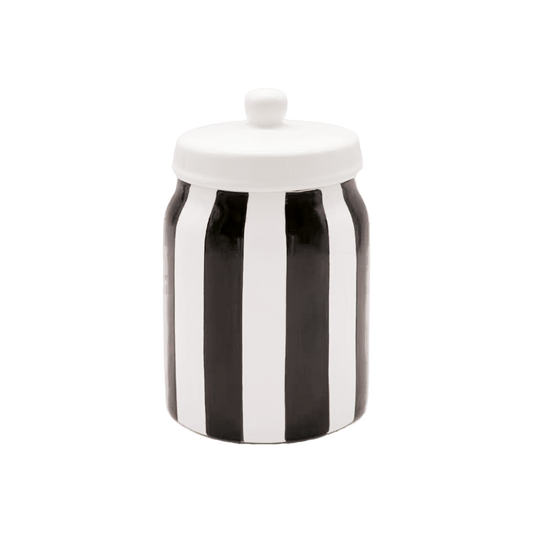 Sort stribet krukke med låg