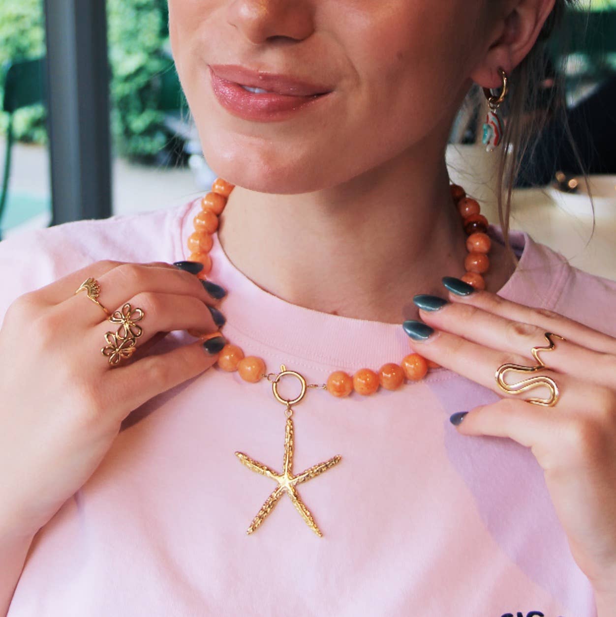 Naturlig Stenperle halskæde XL - Fuchsia