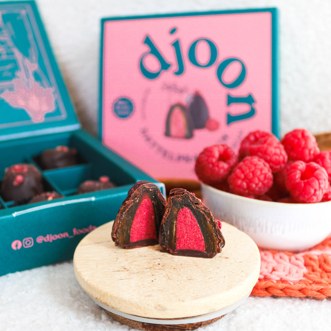 Daddelpraliner: Hindbærcreme (Øko)