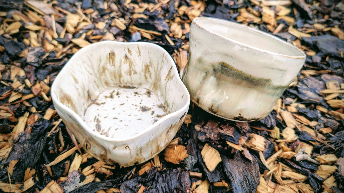 Keramik Matcha Kopper med Marmoreret Hvid Glasur