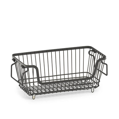 Stabelbar opbevaringskurv i sort metal