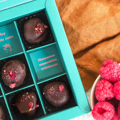 Daddelpraliner: Hindbærcreme (Øko)