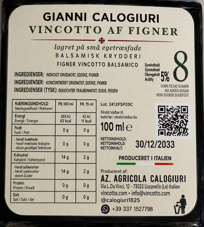 Vincotto med balsamico figner – Lagret 8 år på fad 100 ml