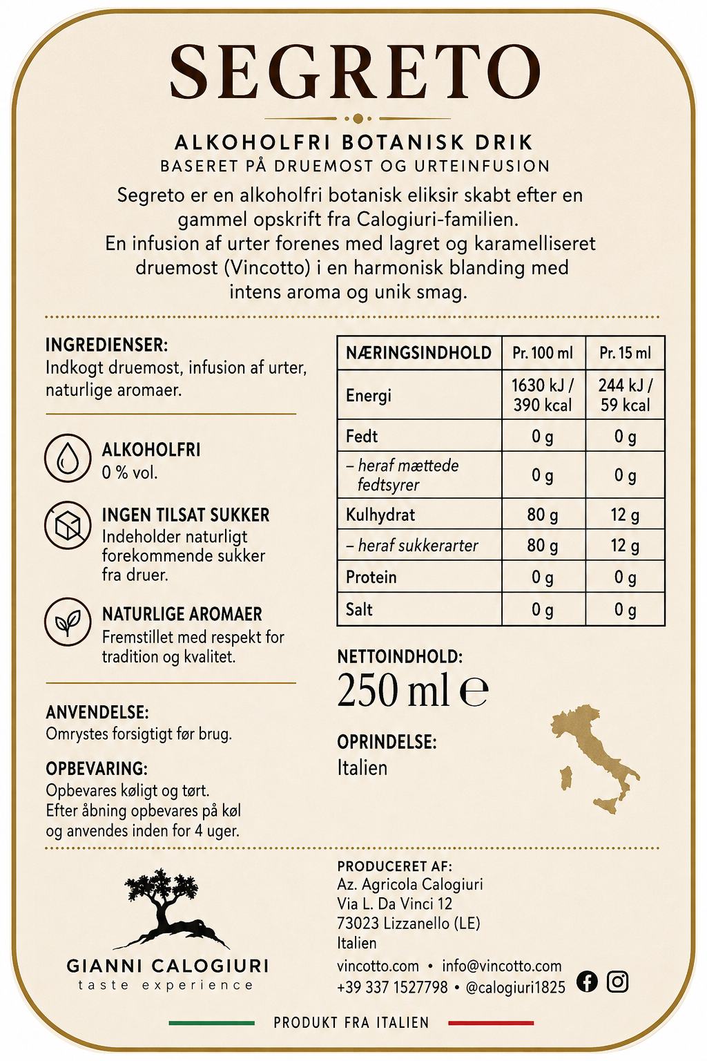 Alkoholfri botanisk eliksir "SEGRETO"